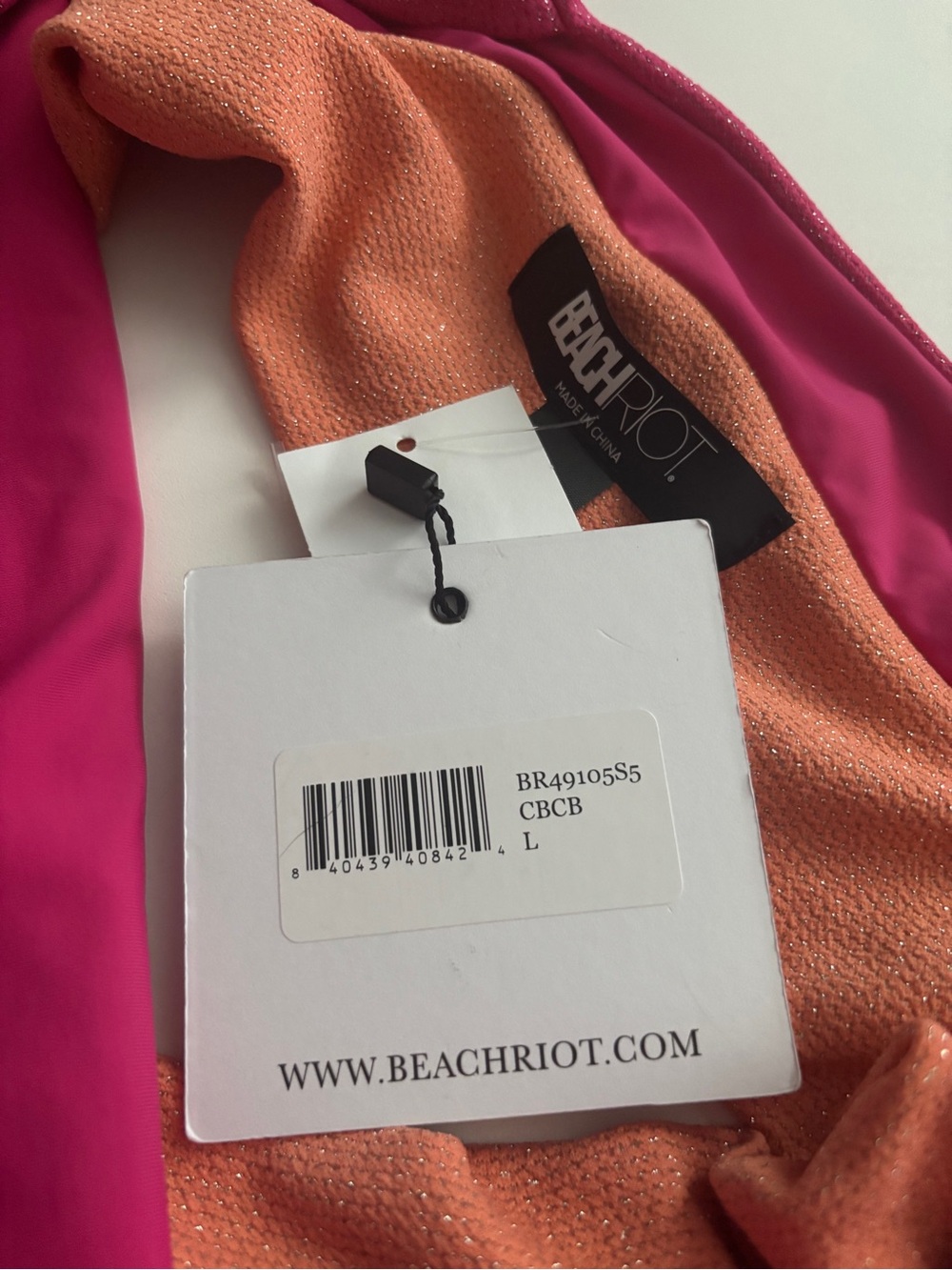 Beach Riot Swim Mackenzie Bralette Bikini Top Pink Color Block Shimmer Nwt Large - Picture 3 of 3
